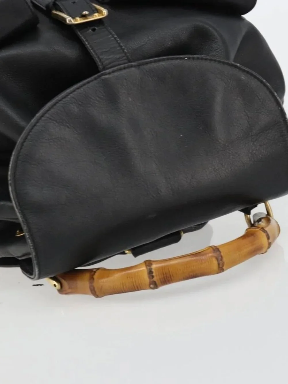 GUCCI Bamboo Backpack Leather Black Gold 003 2058 0016 Auth BA13350